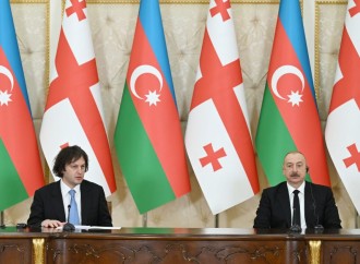 Prezident İlham Əliyev və Baş nazir İrakli Kobaxidze mətbuata bəyanatlarla çıxış edirlər