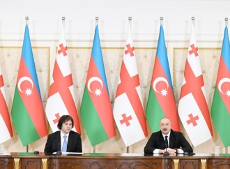 Prezident İlham Əliyev və Baş nazir İrakli Kobaxidze mətbuata bəyanatlarla çıxış edirlər