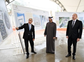 Prezident İlham Əliyev və Prezident Şeyx Məhəmməd bin Zayed Al Nəhyan Yeni Şuşa məscidində tikinti işlərinin gedişi ilə tanış olublar
