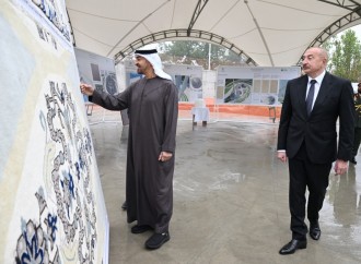 Prezident İlham Əliyev və Prezident Şeyx Məhəmməd bin Zayed Al Nəhyan Yeni Şuşa məscidində tikinti işlərinin gedişi ilə tanış olublar