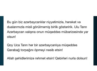 Zəfər xronikası. 29 sentyabr 2020-ci il: Birinci vitse-prezident Mehriban Əliyeva rəsmi "İnstagram" səhifəsində paylaşım edib