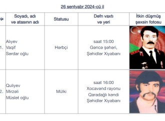 Birinci Qarabağ müharibəsinin daha iki itkin şəhidi dəfn ediləcək